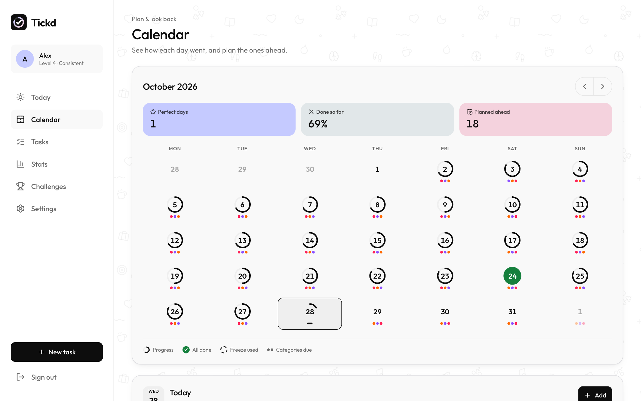 Calendar month view on desktop